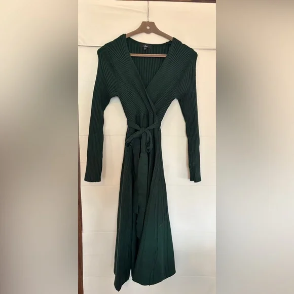 Lulus Warm Emotions Emerald Green Skater Midi Sweater Dress - Size M - Picture 2 of 5